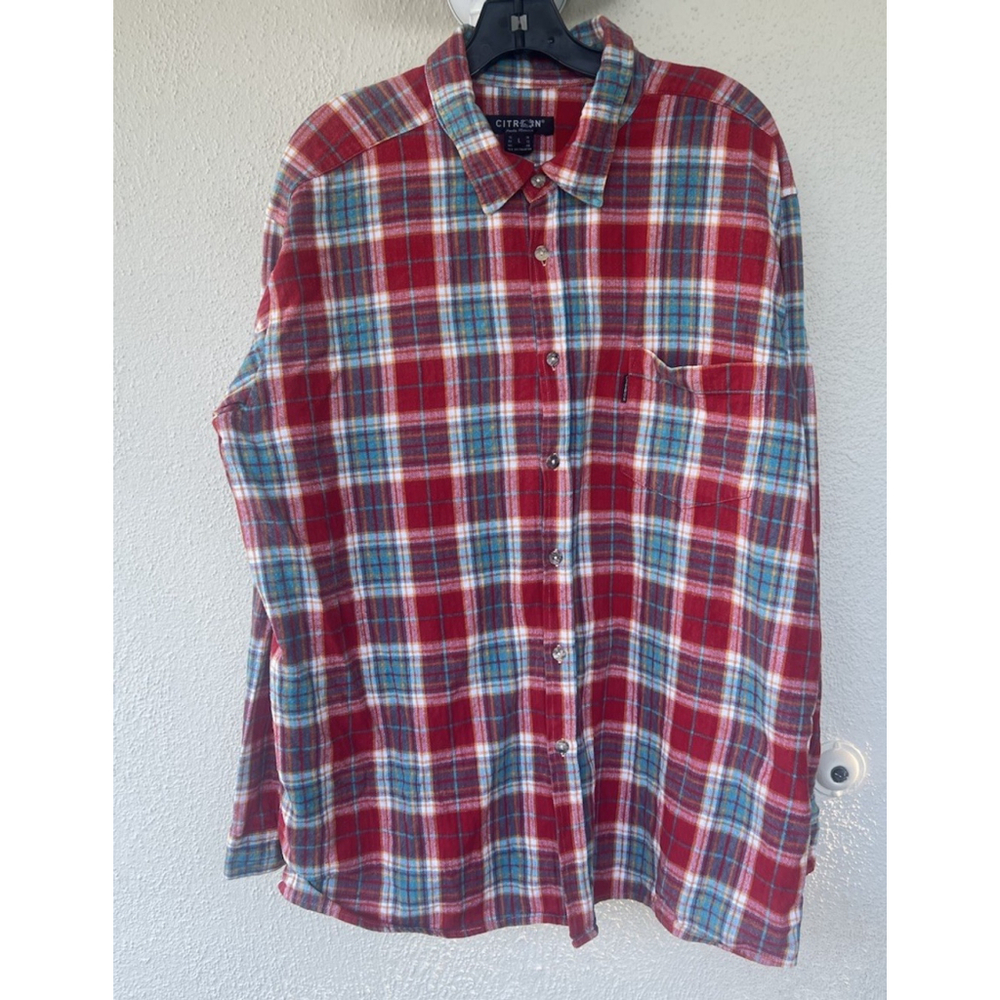 Citron Santa Monica Women’s L Red Plaid Flannel Button Down Shirt Cabin Outdoors